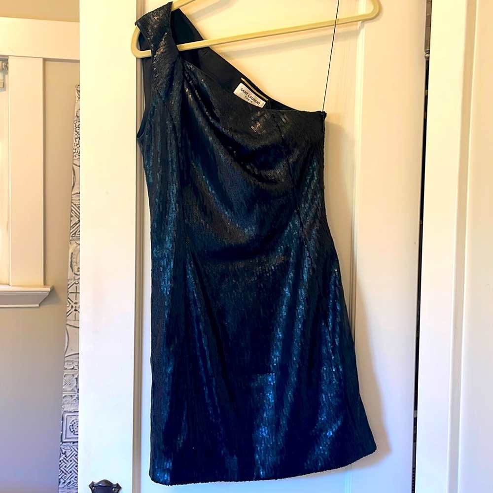 Saint Laurent black sequined mini dress
